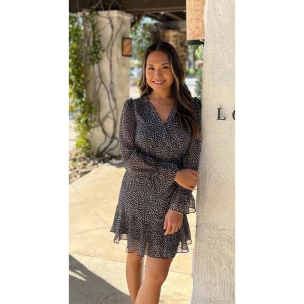 Betsey Johnson Dress 0 Black Heart Print Chiffon Mini Ruffle Party Coquette Glam